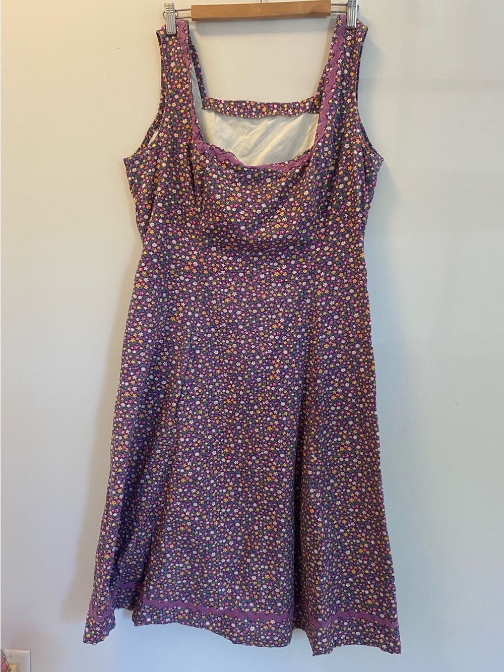 VTG handmade Sz 16 or 14 Purple Floral Sleeveless A-Line Dress cottagecore
